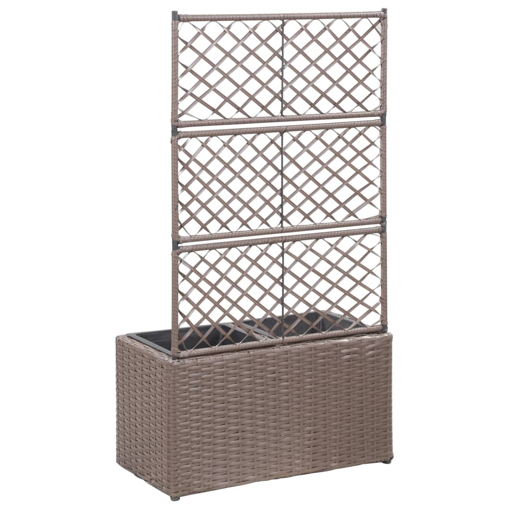 espalier med plantekasse 2 krukker 58x30x107 polyrattan brun