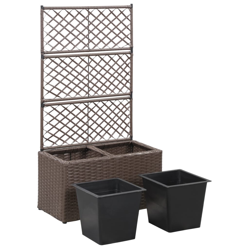 espalier med plantekasse 2 krukker 58x30x107 polyrattan brun