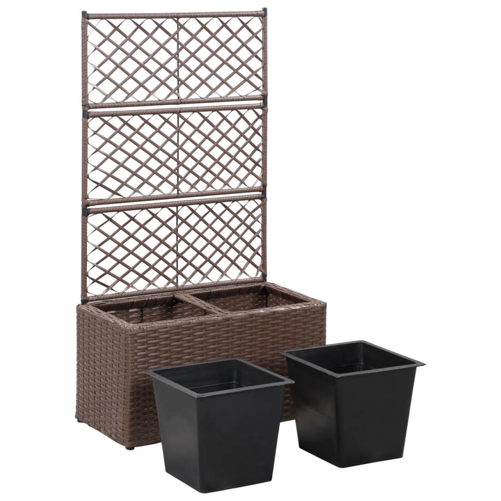 espalier med plantekasse 2 krukker 58x30x107 polyrattan brun