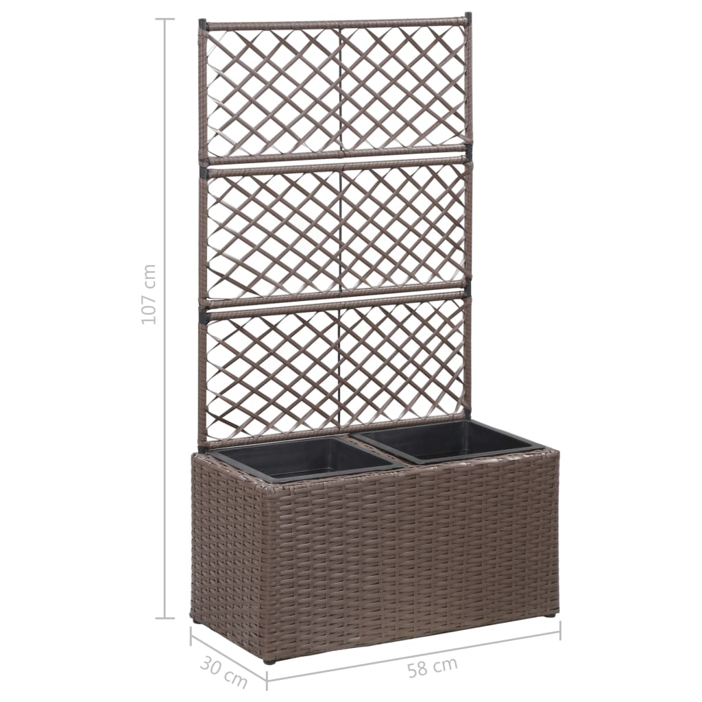 espalier med plantekasse 2 krukker 58x30x107 polyrattan brun