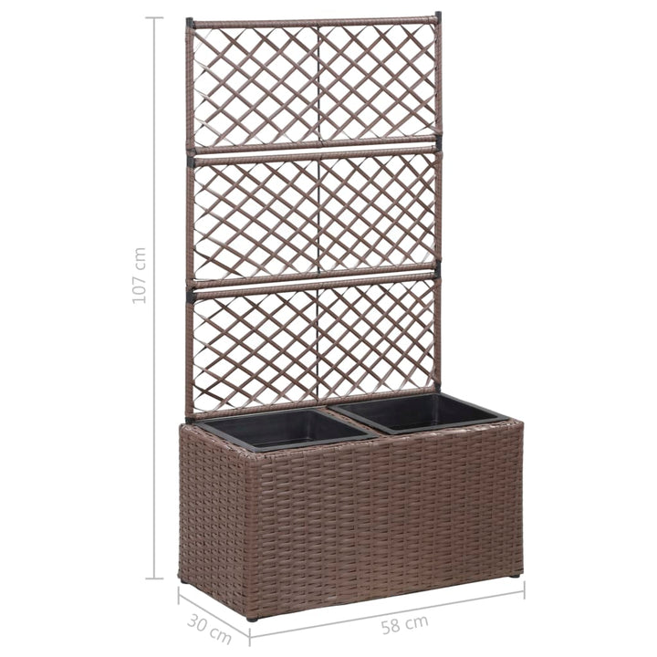 espalier med plantekasse 2 krukker 58x30x107 polyrattan brun
