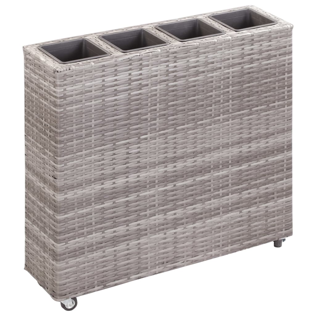 hævet plantekasse med 4 krukker 80x22x79 cm polyrattan grå
