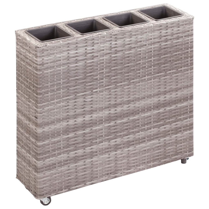 hævet plantekasse med 4 krukker 80x22x79 cm polyrattan grå