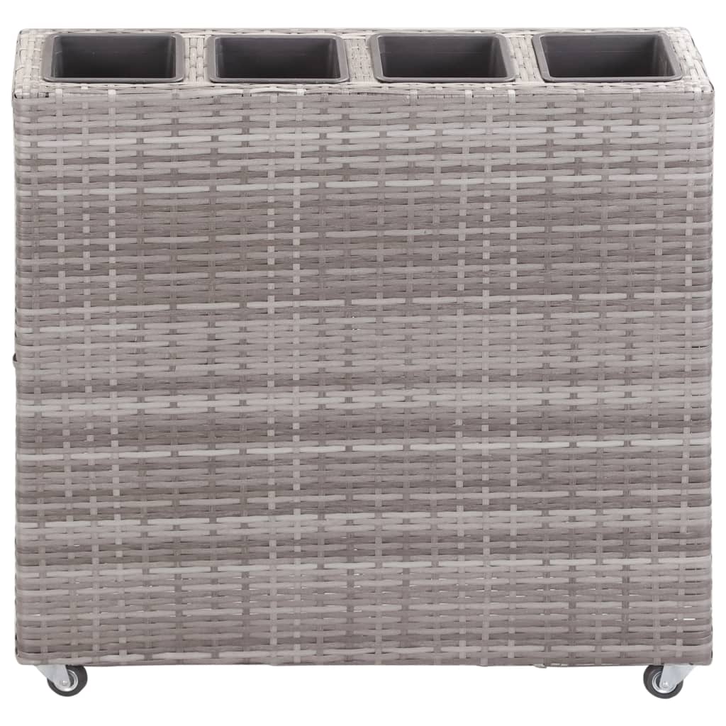hævet plantekasse med 4 krukker 80x22x79 cm polyrattan grå