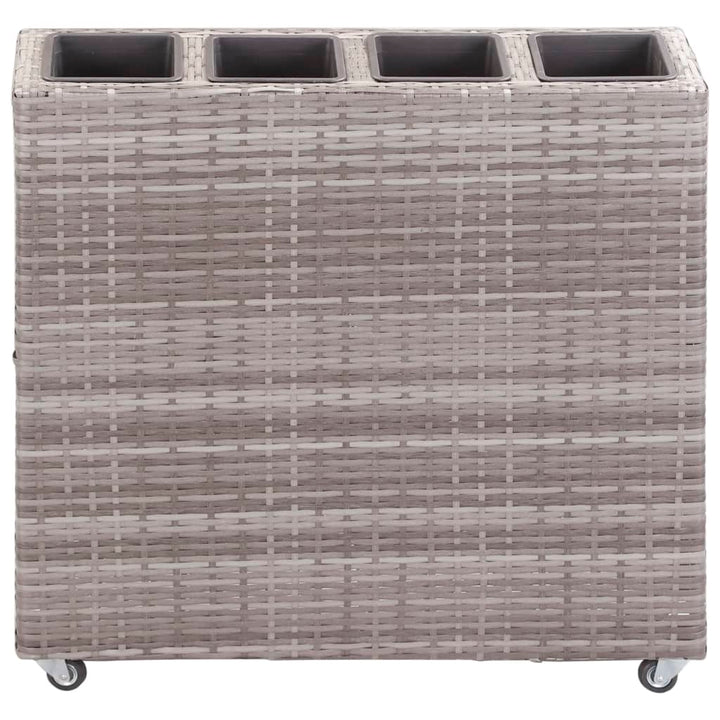 hævet plantekasse med 4 krukker 80x22x79 cm polyrattan grå