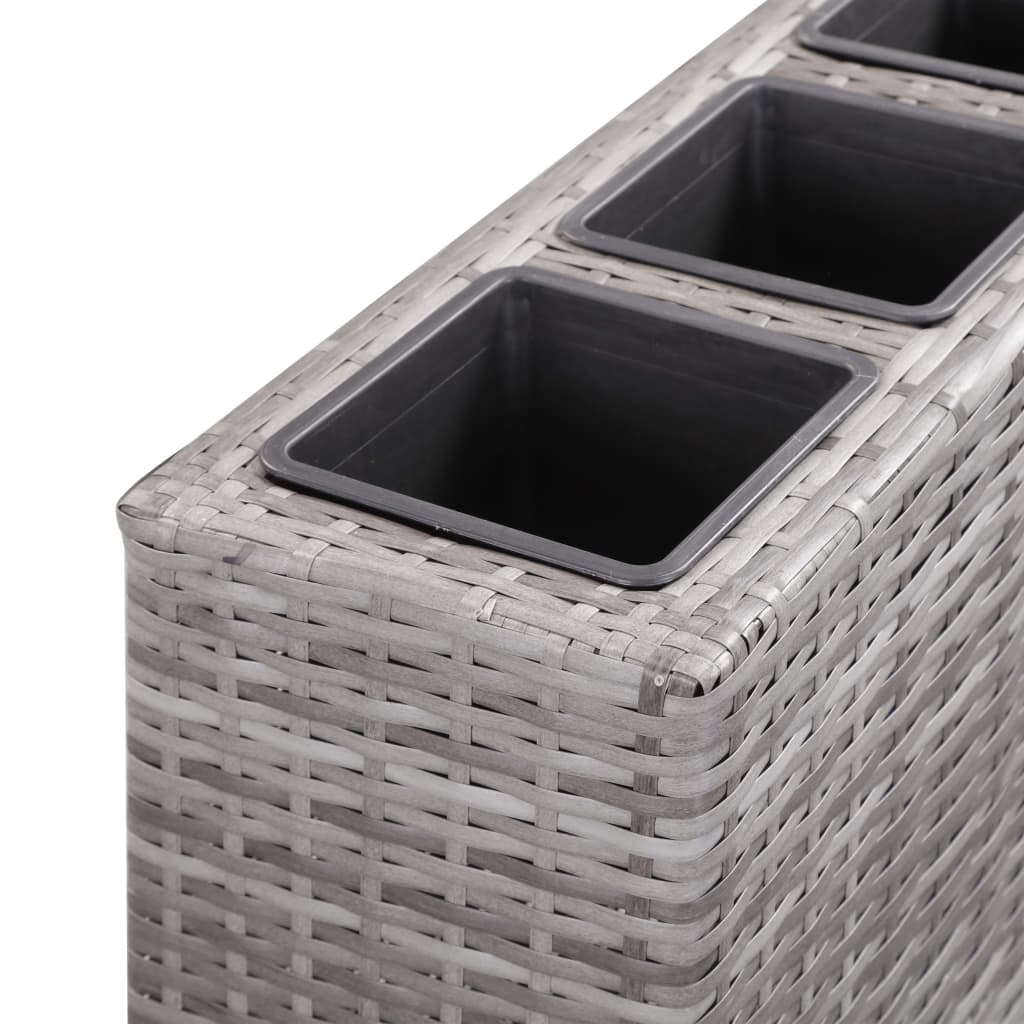 hævet plantekasse med 4 krukker 80x22x79 cm polyrattan grå
