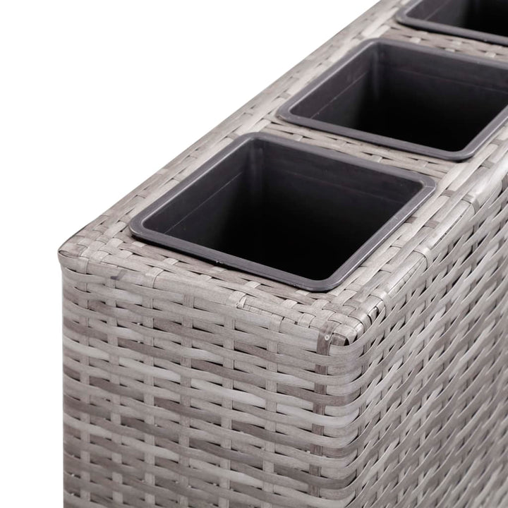 hævet plantekasse med 4 krukker 80x22x79 cm polyrattan grå