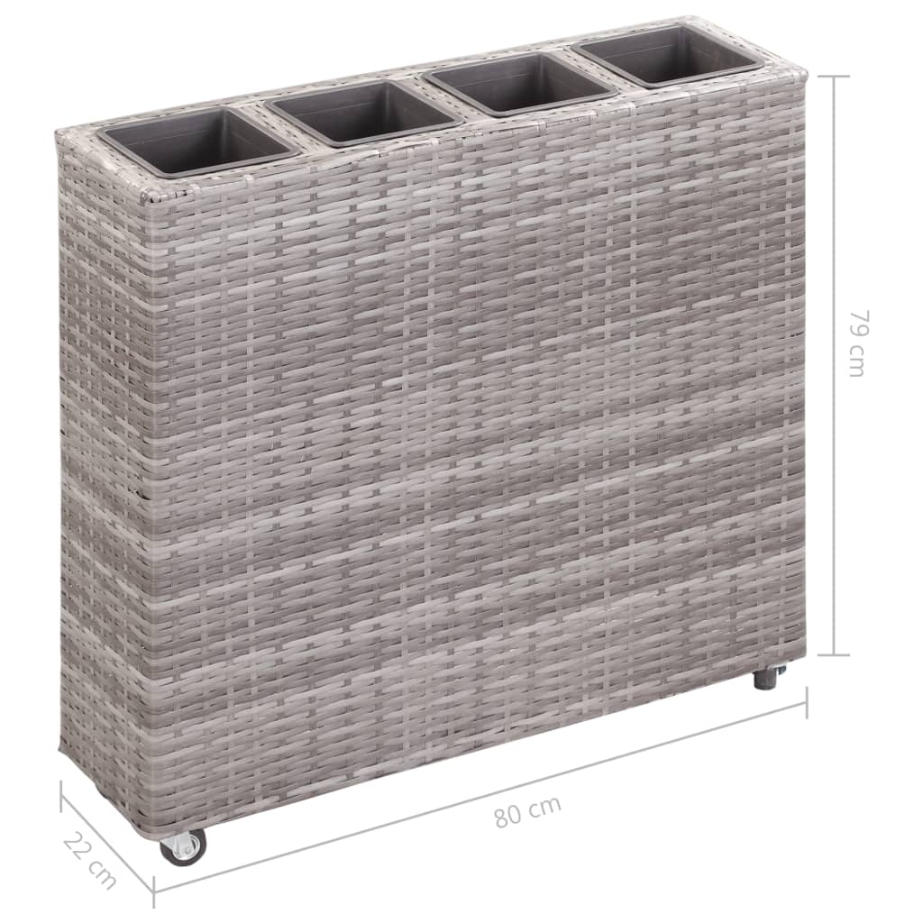 hævet plantekasse med 4 krukker 80x22x79 cm polyrattan grå