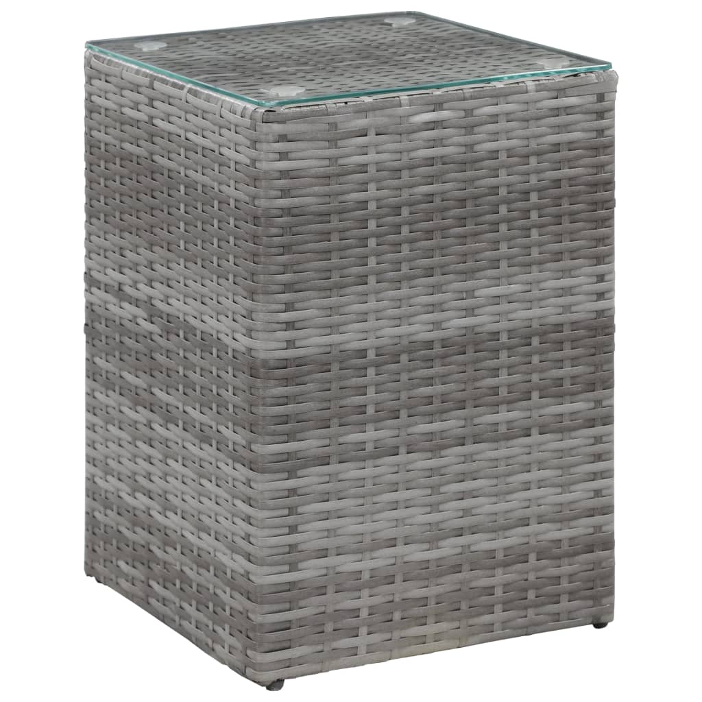 sidebord med glastop 35x35x52 cm polyrattan grå