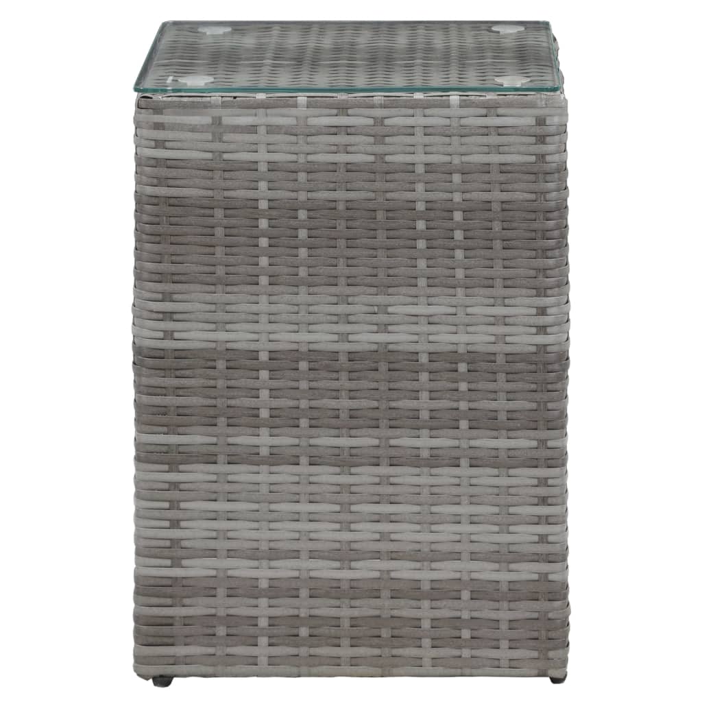 sidebord med glastop 35x35x52 cm polyrattan grå