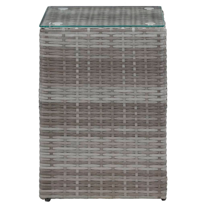 sidebord med glastop 35x35x52 cm polyrattan grå