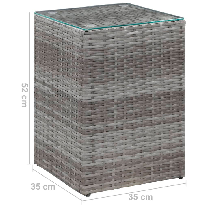 sidebord med glastop 35x35x52 cm polyrattan grå
