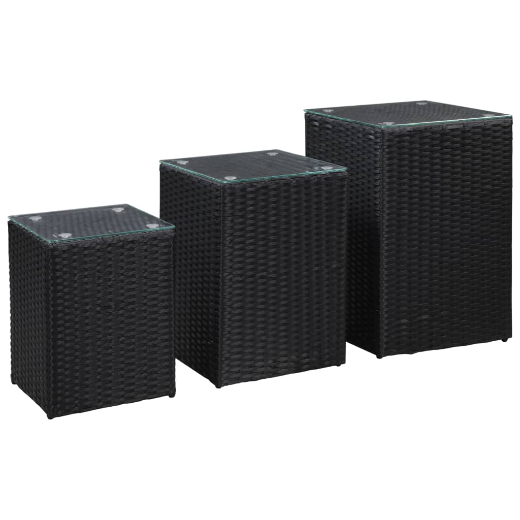sideborde med glastop 3 stk. polyrattan sort