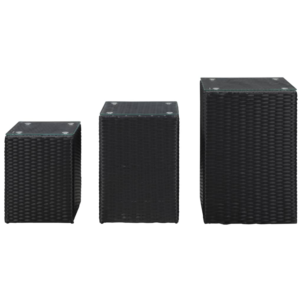 sideborde med glastop 3 stk. polyrattan sort