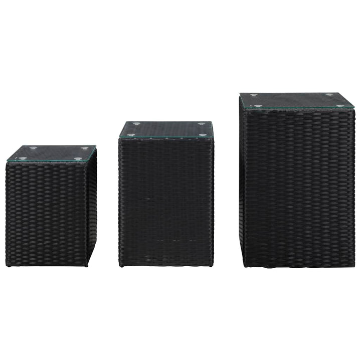 sideborde med glastop 3 stk. polyrattan sort