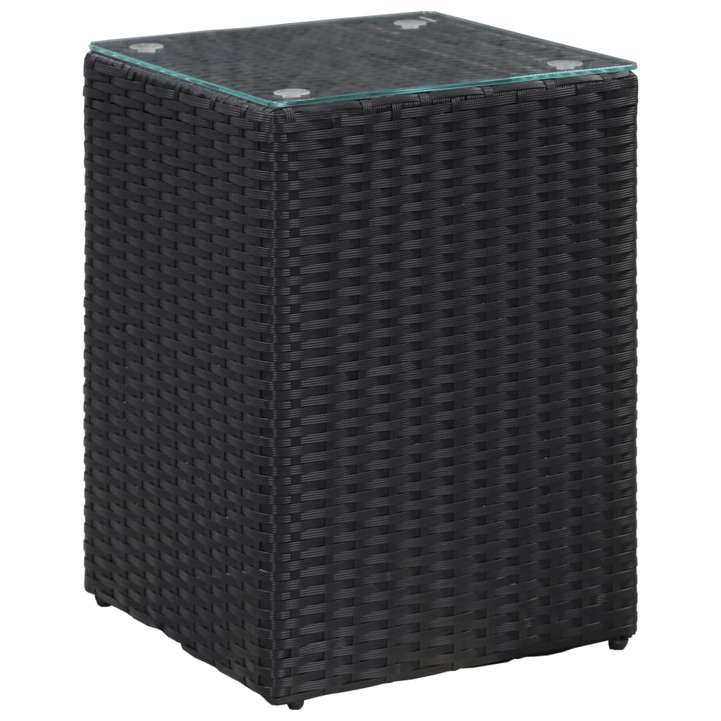 sideborde med glastop 3 stk. polyrattan sort