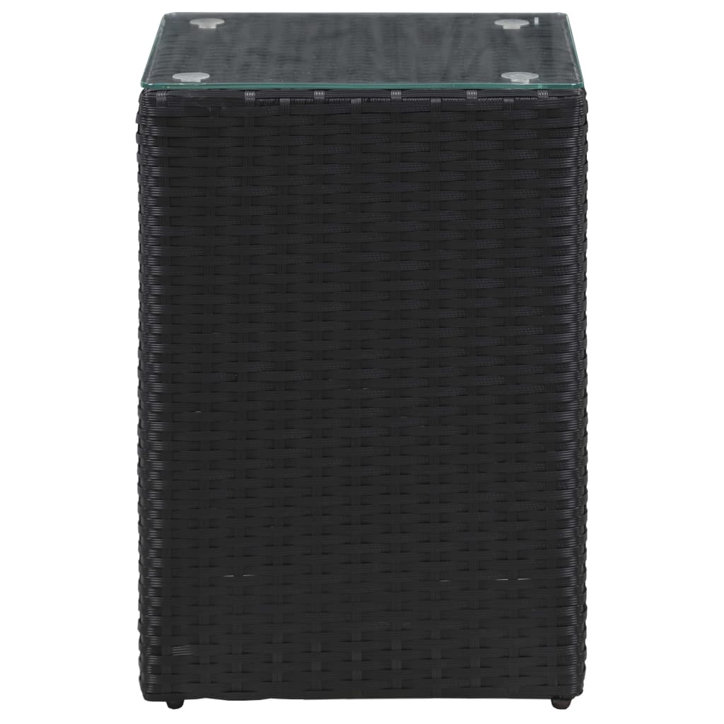 sideborde med glastop 3 stk. polyrattan sort