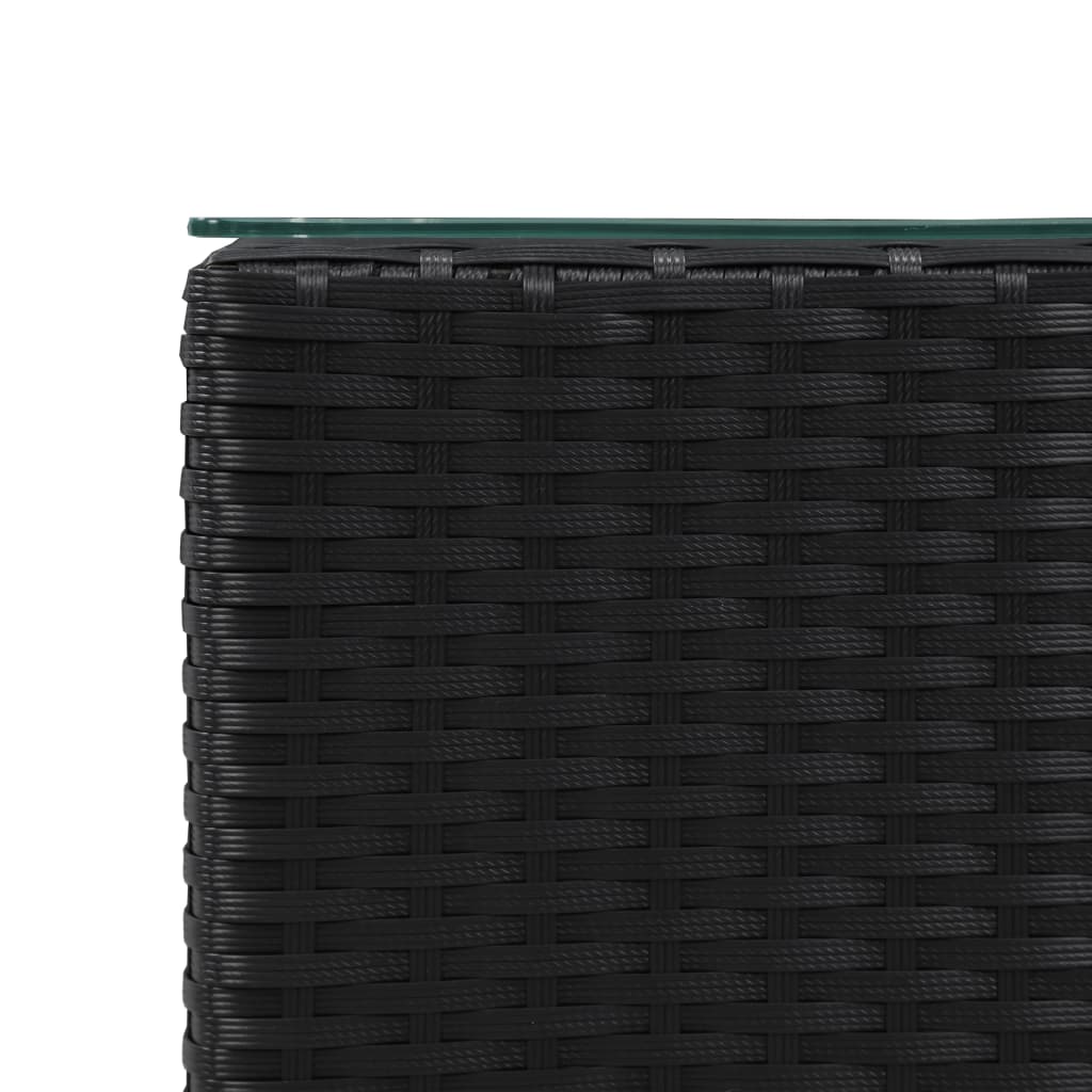 sideborde med glastop 3 stk. polyrattan sort