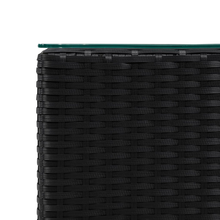 sideborde med glastop 3 stk. polyrattan sort