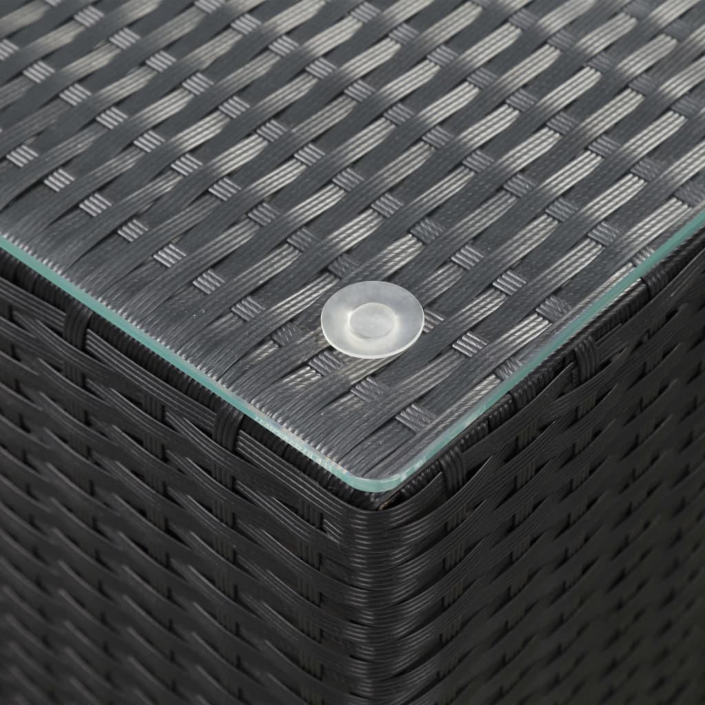 sideborde med glastop 3 stk. polyrattan sort