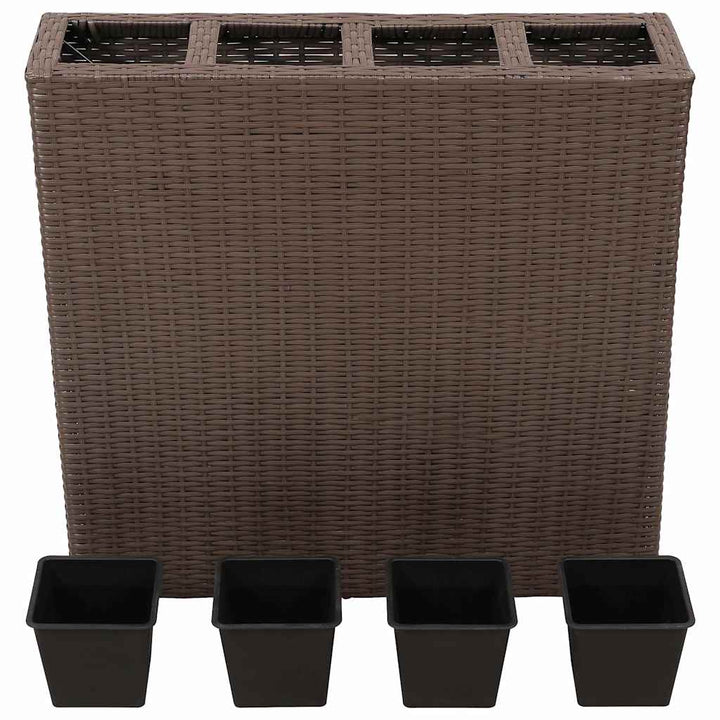 plantekasser med 4 krukker 2 stk. polyrattan brun