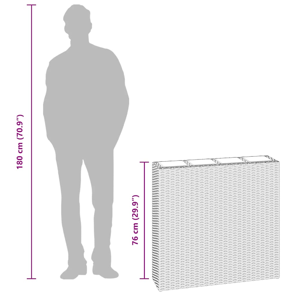 plantekasser med 4 krukker 2 stk. polyrattan brun