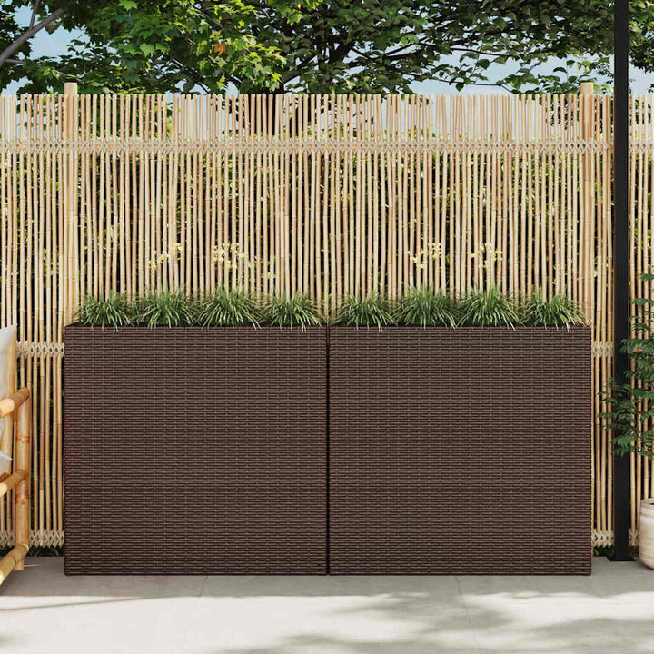 plantekasser med 4 krukker 2 stk. polyrattan brun