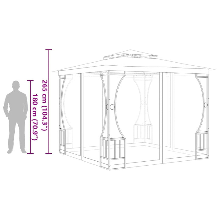 pavillon med net 300x300x265 cm cremefarvet