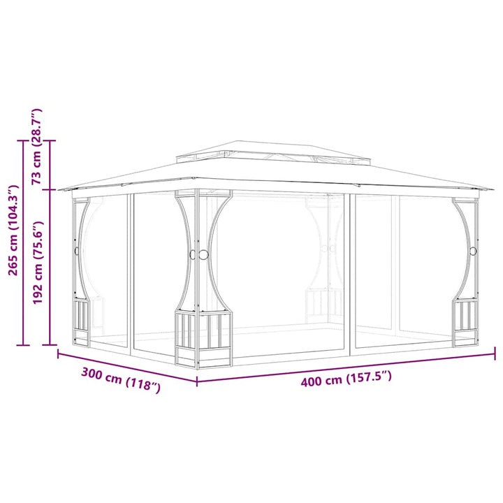 pavillon med net 300x400x265 cm cremefarvet