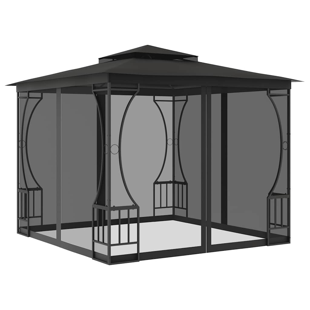 pavillon med net 300x300x265 cm antracitgrå