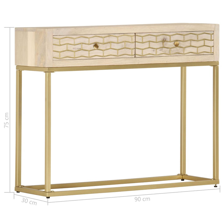 konsolbord 90x30x75 cm massivt mangotræ guldfarvet