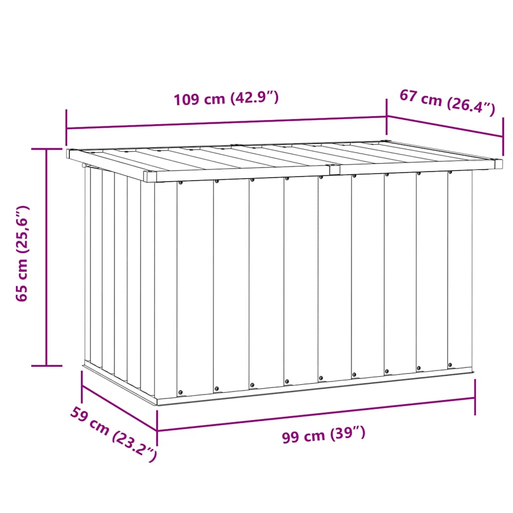 opbevaringskasse til haven 109x67x65 cm grå
