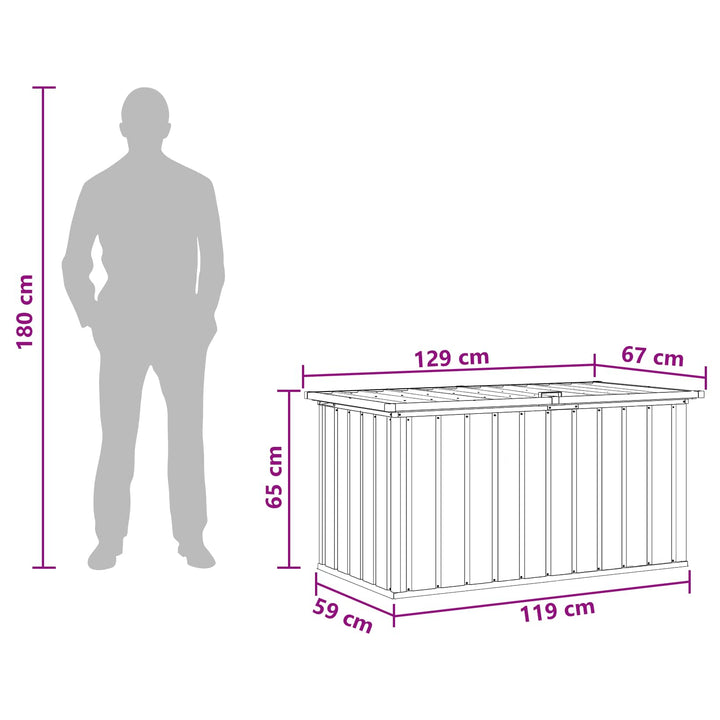 opbevaringskasse til haven brun 129x67x65 cm