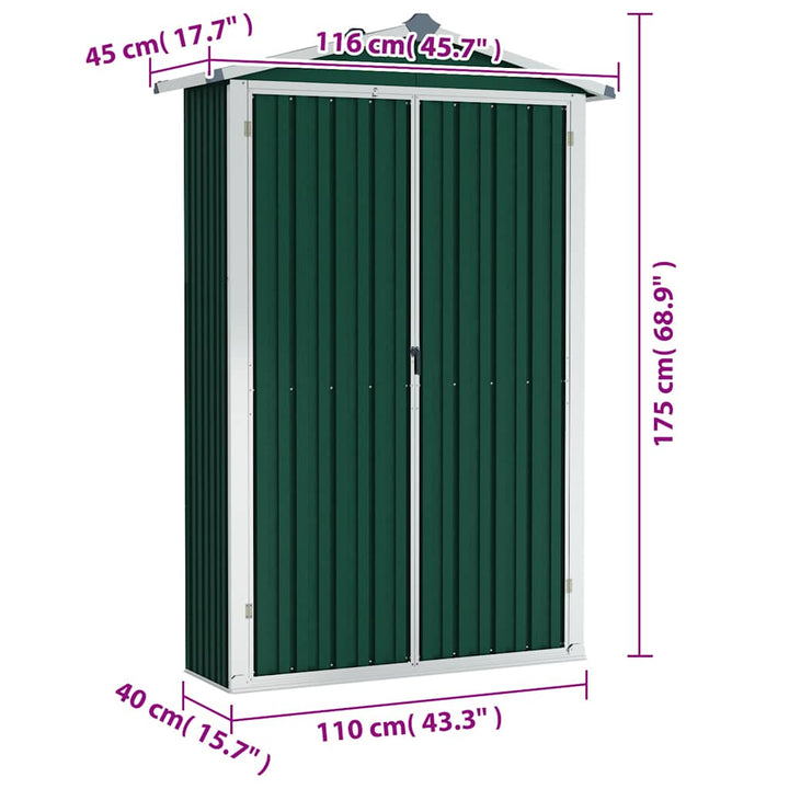 haveskur 116x45x175 cm galvaniseret stål grøn
