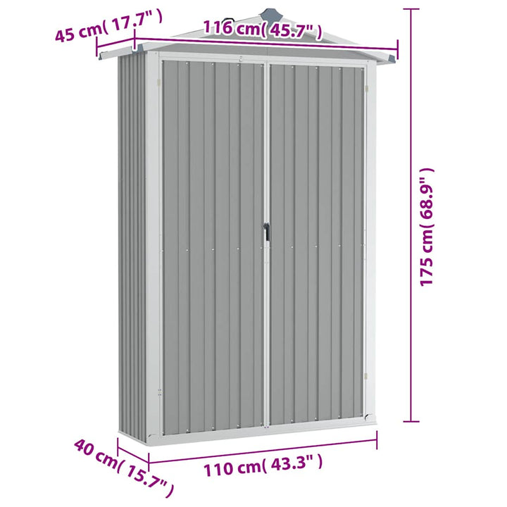 haveskur 116x45x175 cm galvaniseret stål grå