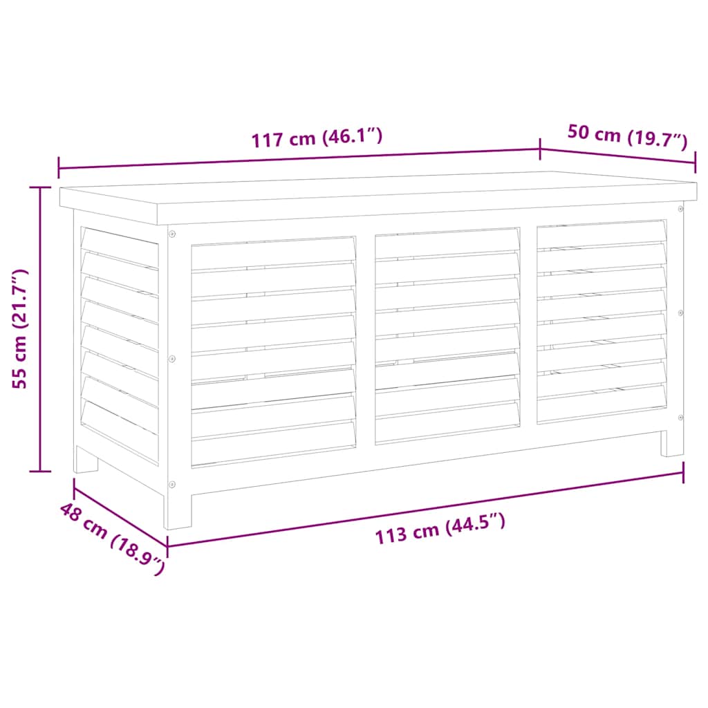 opbevaringskasse til haven 117x50x55 cm massivt eukalyptustræ
