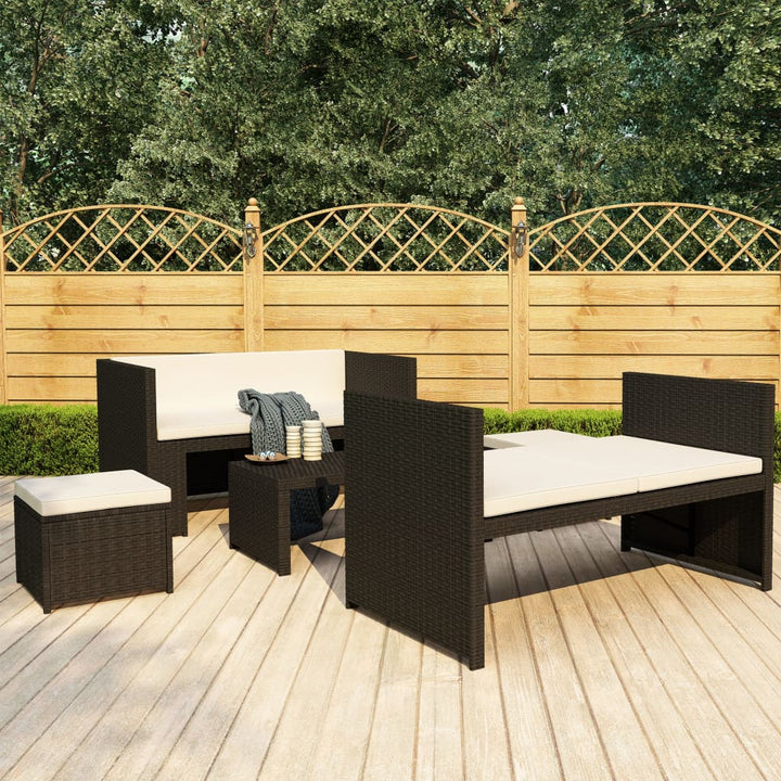 haveloungesæt 5 dele med hynder polyrattan sort