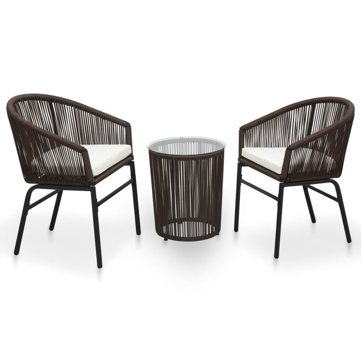 bistrosæt 3 dele med hynder PVC-rattan brun