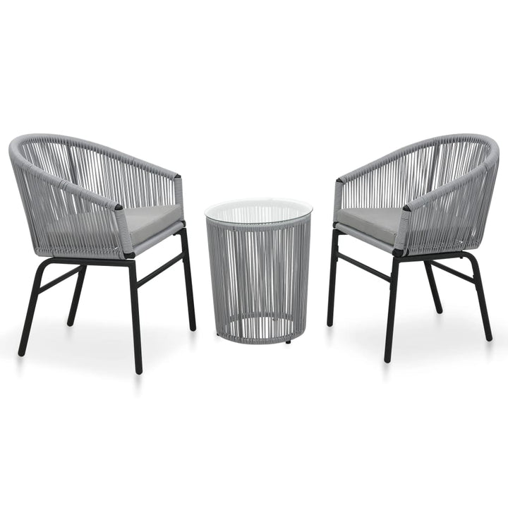 bistrosæt 3 dele med hynder PVC-rattan grå