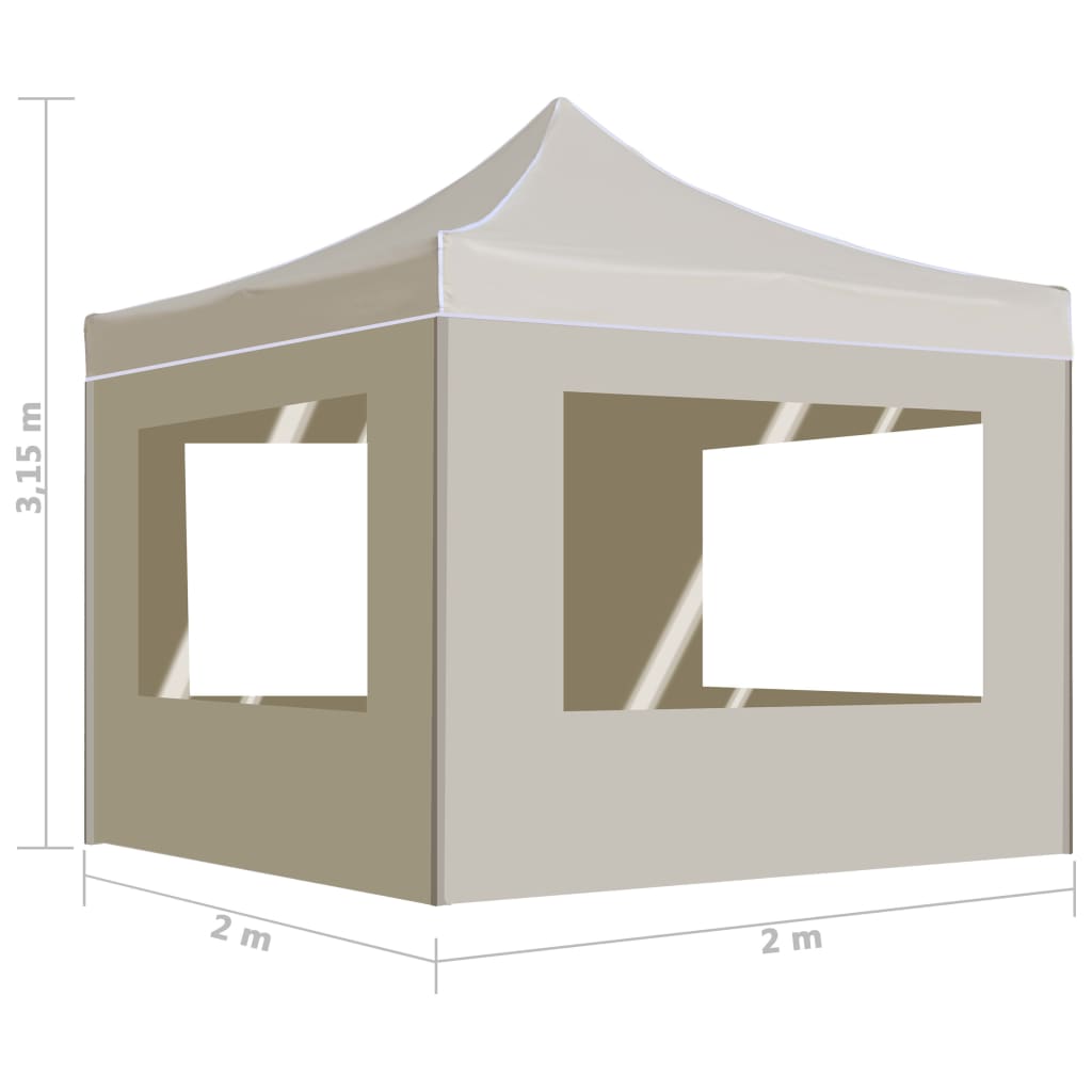 foldbart festtelt med vægge aluminium 2 x 2 m cremefarvet
