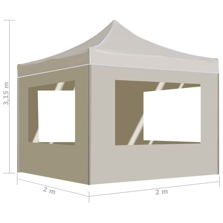 foldbart festtelt med vægge aluminium 2 x 2 m cremefarvet