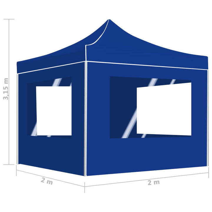 foldbart festtelt med vægge 2 x 2 m aluminium blå