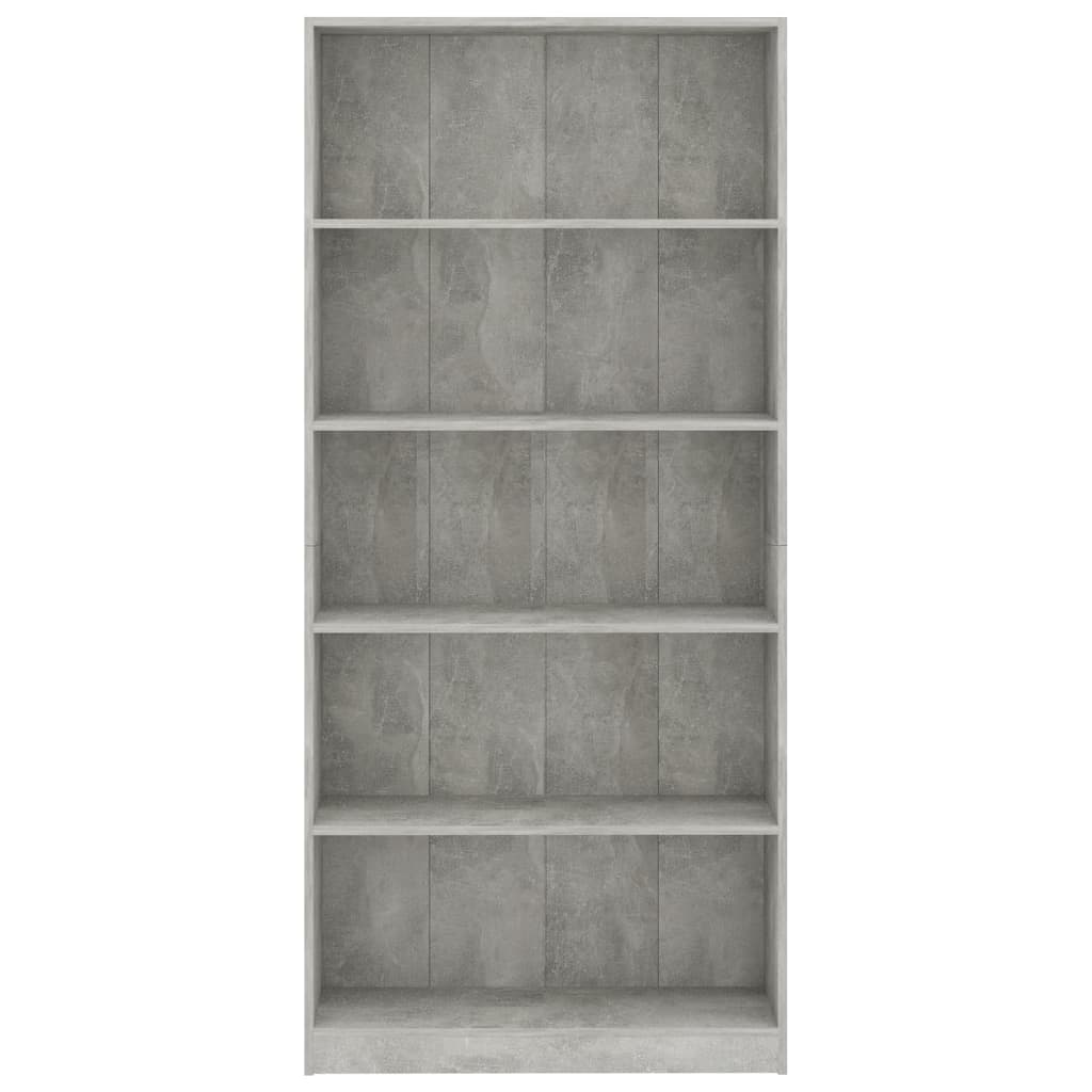 bogreol med 5 hylder 80x24x175 cm konstrueret træ betongrå