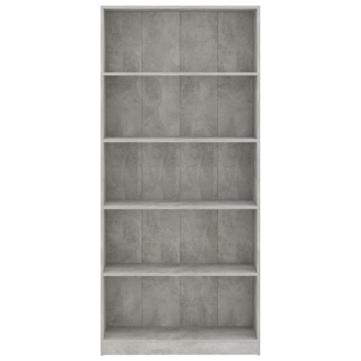 bogreol med 5 hylder 80x24x175 cm konstrueret træ betongrå