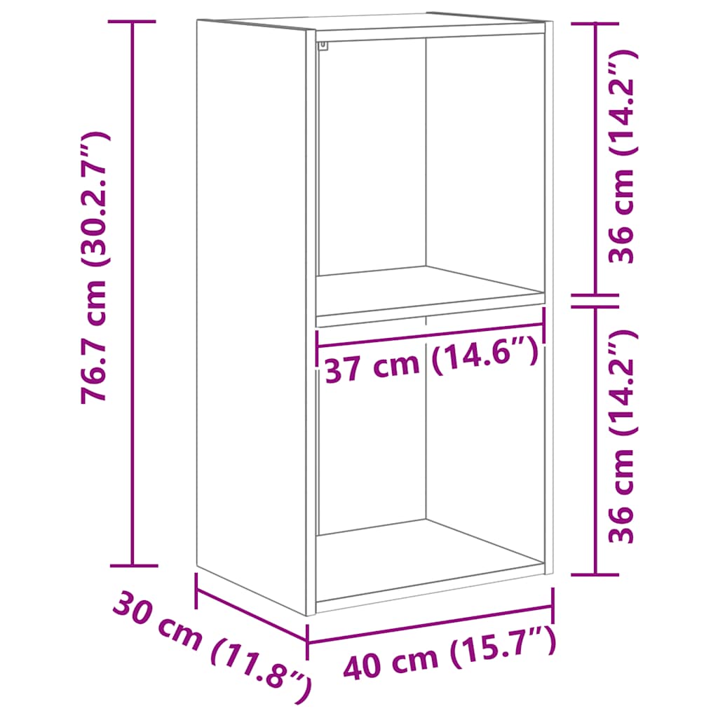 bogreol med 2 hylder 40x30x76,5 cm konstrueret træ hvid