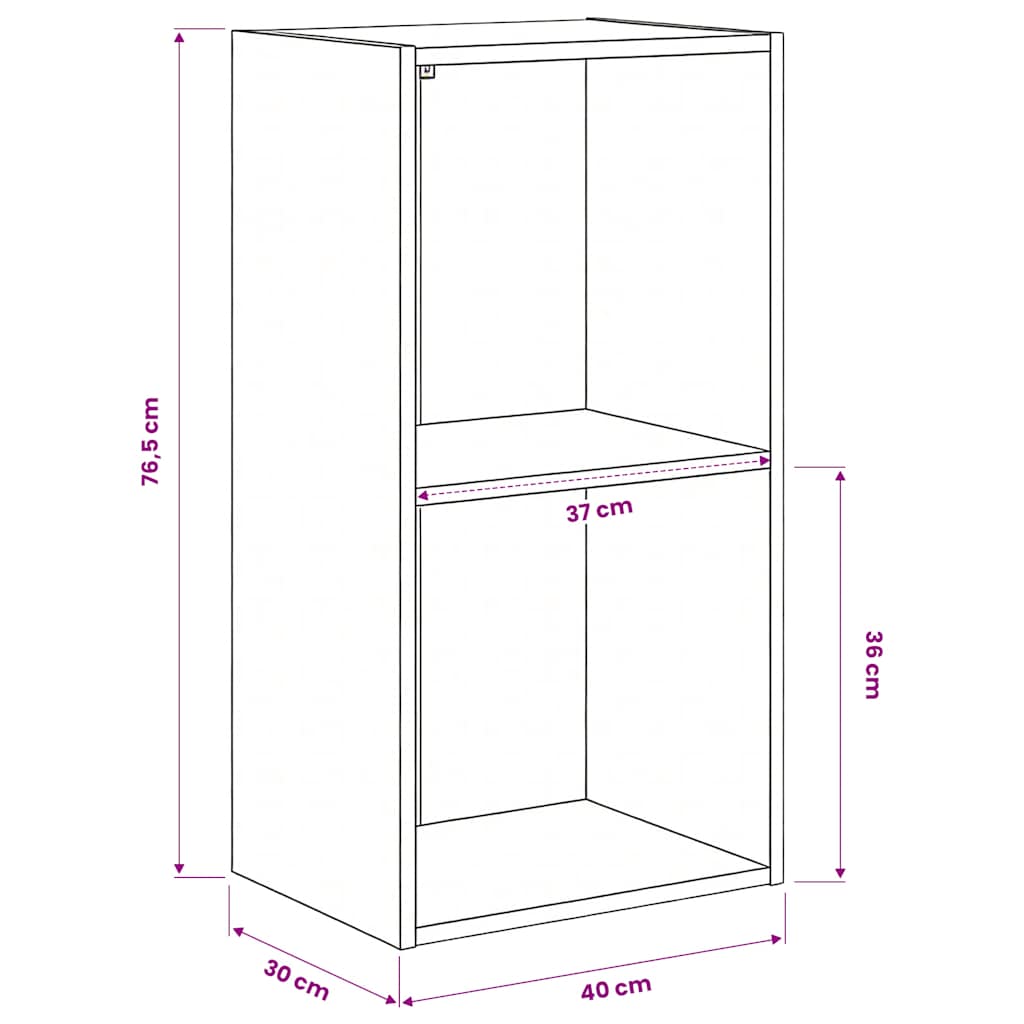 bogreol med 2 hylder 40x30x76,5 cm konstrueret træ sonoma-eg