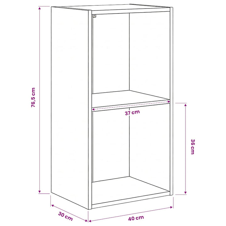 bogreol med 2 hylder 40x30x76,5 cm konstrueret træ sonoma-eg