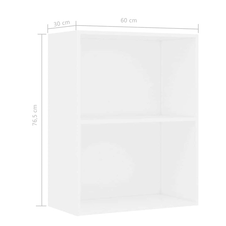 bogreol med 2 hylder 60x30x76,5 cm konstrueret træ hvid