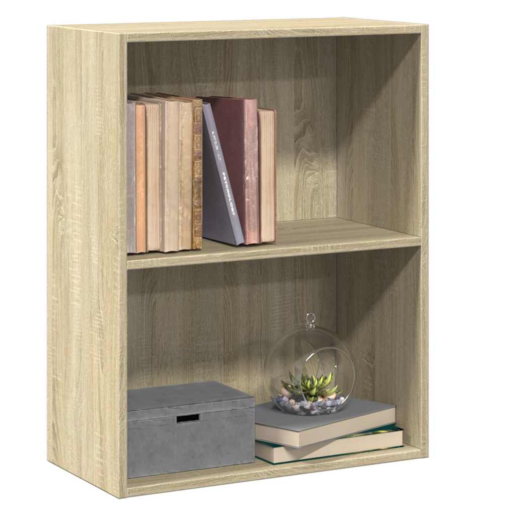 bogreol med 2 hylder 60x30x76,5 cm konstrueret træ sonoma-eg