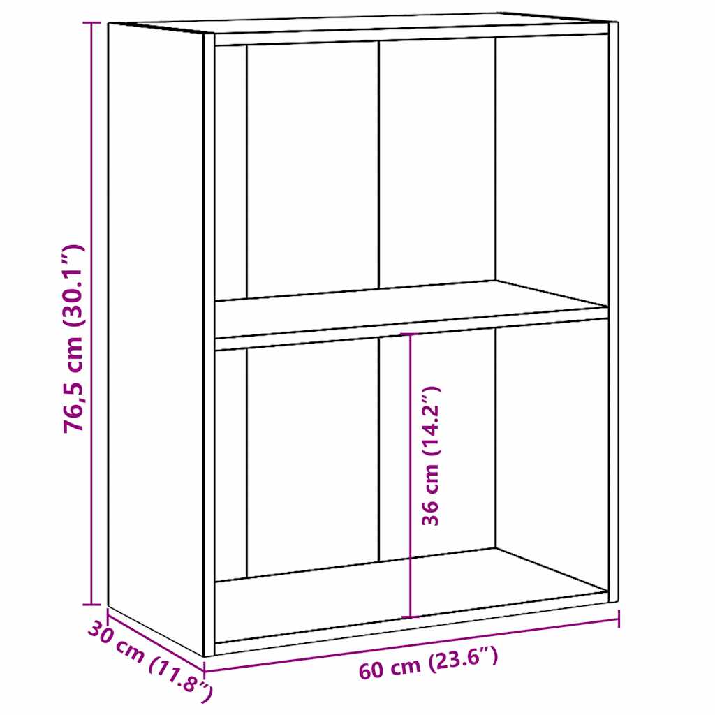 bogreol med 2 hylder 60x30x76,5 cm konstrueret træ betongrå